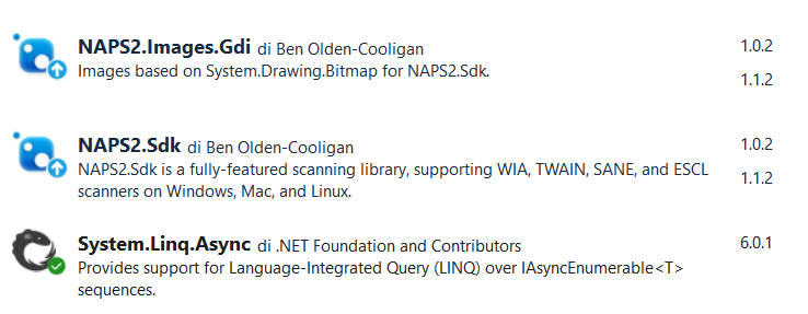 Figura 2 – I riferimenti a Naps2 e Linq Async
