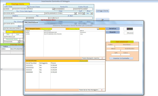 Inserimento Stampanti e seriali in contratti altro form