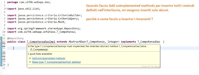 operatività per implementazione metodi dalla interfaccia Dao